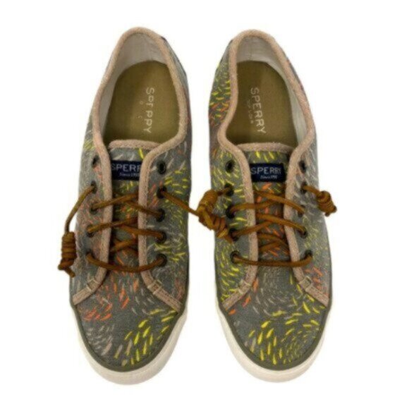 Sperry | Tan Canvas Boat Print Lace Up Athletic Sneaker Shoes Size 7.5 - Picture 8 of 8